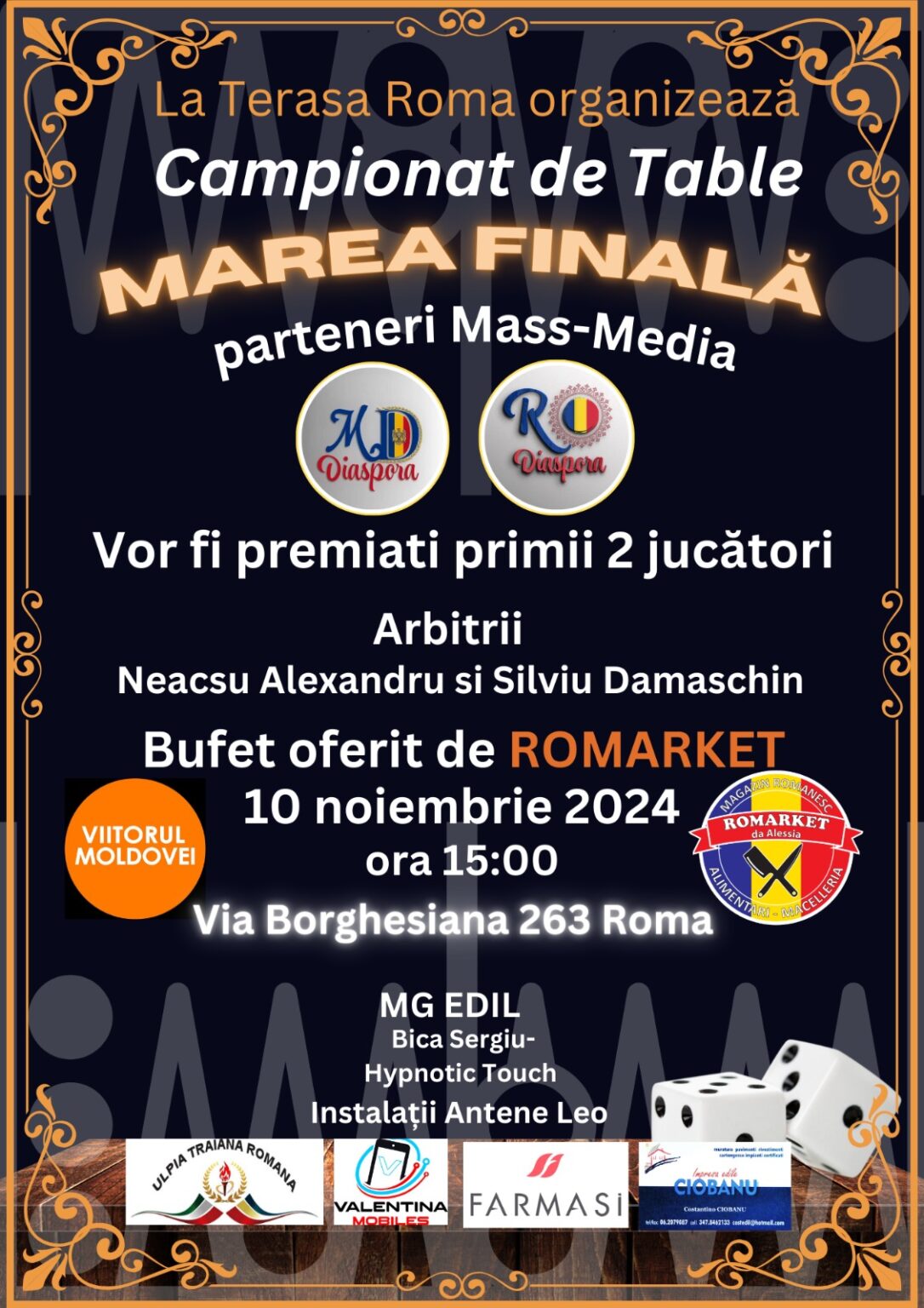 „Marea Finală de Table – Roma 2024: Campioni din Diaspora” 10 Noiembrie 2024