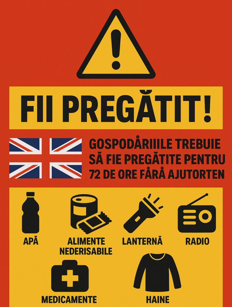 Gospodăriile din Marea Britanie, îndemnate oficial să pregătească trusa de supraviețuire de 72 de ore